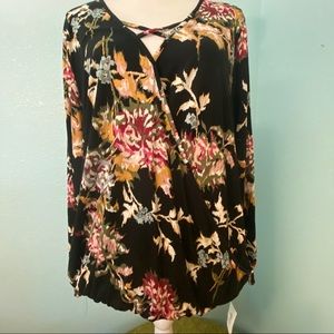 Style & Co Floral Long Sleeve Blouson, faux wrap